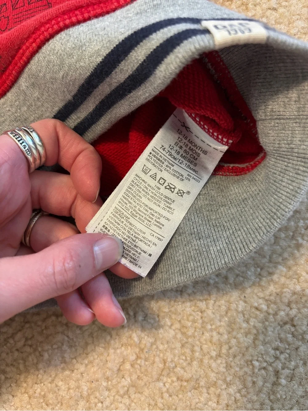 GAP Red Fire Truck Print Kids Sweatshirt Size 12-18 Months